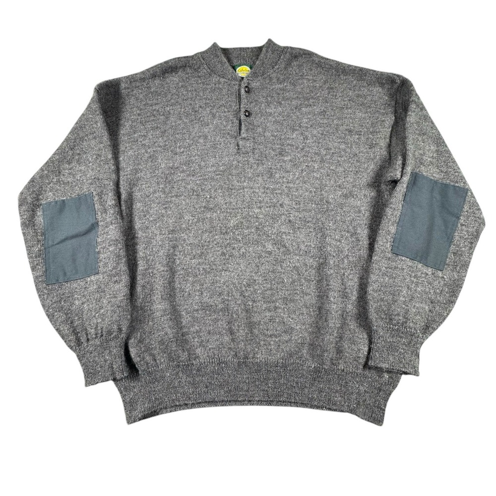 Vintage Cabelas Wool Sweater Mens 2XLT Henley Elbow Patch USA Made 90s Outdoor - Picture 2 of 7